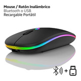 Mouse Inalambrico Recargable Raton Portatil Bluetooth Y Usb Color Negro Rgb