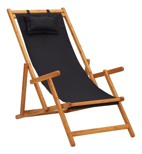 Silla De Playa Reposera Plegable De Lona Y Madera Exteriores