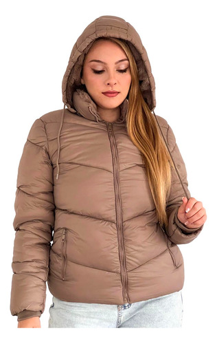 Campera Puffer Inflable Mujer Corderito Capucha Desmontable.