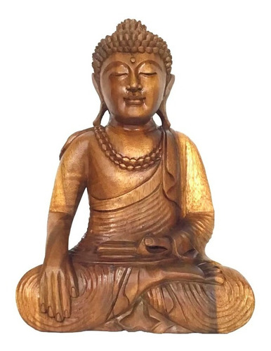 Buda Decorativo Escultura Madeira Decoração Estátua - 44cm