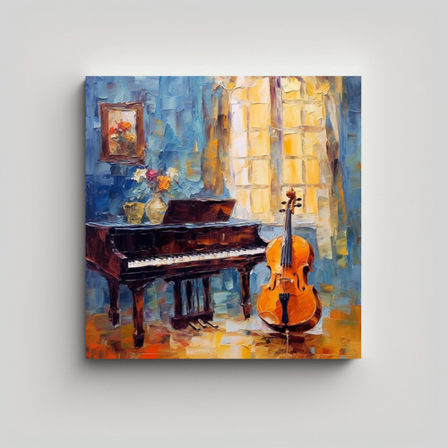 80x80cm Cuadro Decorativo Violín Y Piano Impresionismo Neo-