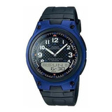 Reloj Casio Modelo Aw 80 Extensible De Caucho Caratula Azul Color De La Correa Negro Color Del Bisel Negro Color Del Fondo Negro