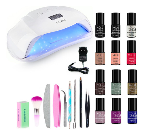 Cabina Manicura Profesional Gadnic 72w + Kit 12 Esmaltes Gel Color Blanco