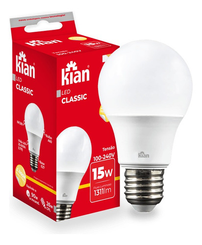 Kit 3 Lâmpada Led 15w Bulbo A60 Bivolt Luz Morna 3000k Kian