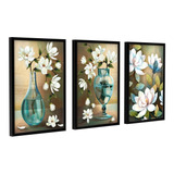 Trio De Quadros Decorativos Floral Quarto Sala Flores Arte