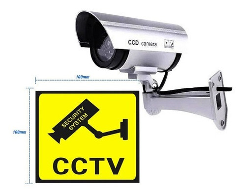 Camara Seguridad Vigilancia Falsa Detector Movimiento Led Intermitente + Cartel Vigilancia