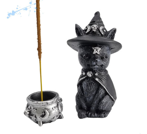 Estatua Estatueta Gato Bruxo Com Chapeu Wicca 10cm Resina