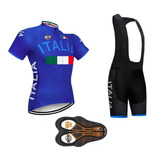 Roupa Para Ciclismo Conjunto Bretele Gel, Camisa Itália Azul
