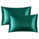 Fundas Para Almohada De Saten Color Verde Esmeralda 50x66cm