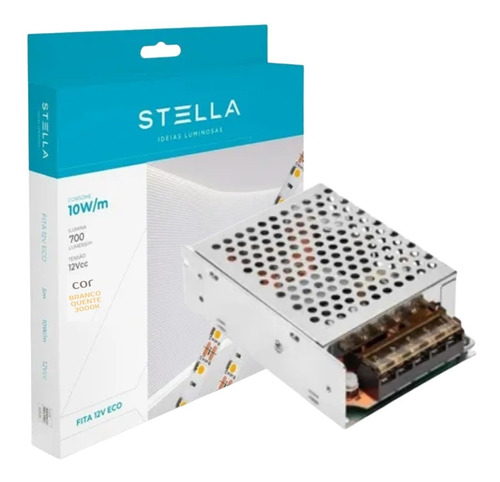 Kit Com 5 Fita 10w/m 4000k Stella + 5 Fonte 12v 60w Stella