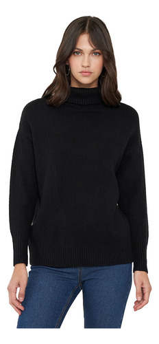 Sweater Mujer Cuello Alto Oversize Negro Corona