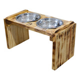 Comedouro Alto Madeira Cães E Gatos Inox Pote Pet