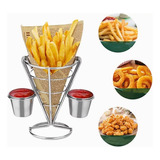 Cono Soporte Papas Fritas Y Botana Acero Inoxidable 2 Dips