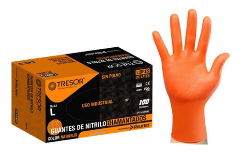 Guantes De Nitrilo Diamantados Naranjo 100 Uni Tresor 