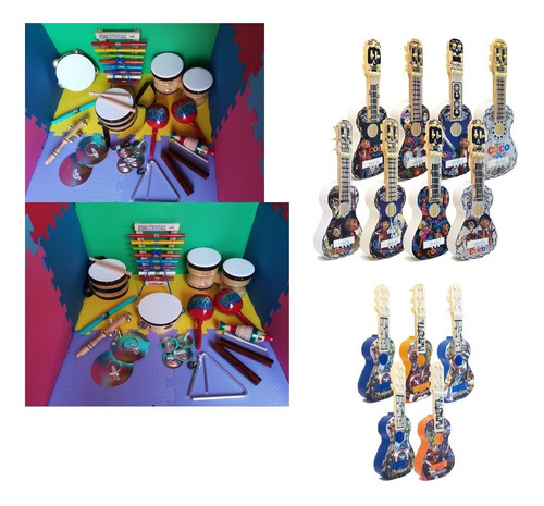Kit Con 14 Instrumentos Musical De Percusión Con 2 Guitarras
