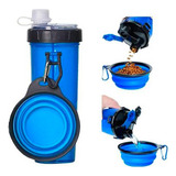 Botella Para Agua Alimento + Plato Plegable Paseo Mascotas