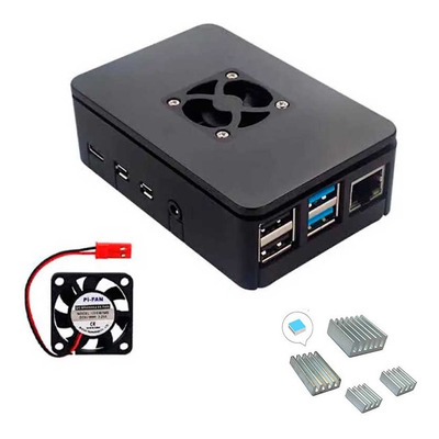 Case Para Raspberry Pi 4 Rpi4 + Cooler Fan + Dissipadores