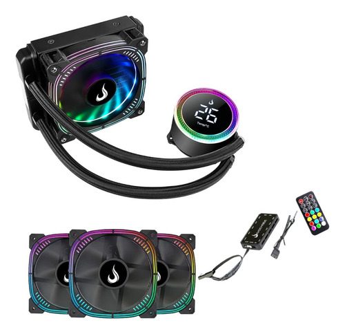 Water Cooler Rise Mode Aura 120mm Display + 3 Fans Argb Cpu