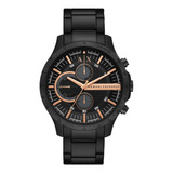 Reloj Hombre Armani Exchange Hampton Chrono Color De La Correa Negro