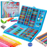 Set De Arte Infantil Acuarelas Crayones Colores 168 Piezas Color Azul