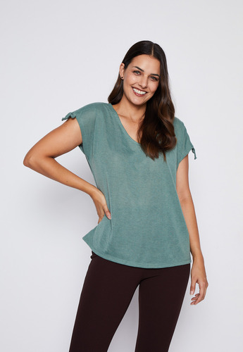 Polera Mujer Verde Tejido Hombros Family Shop