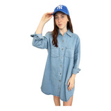 Customs Ba Camisa Mujer Camisolas Azul Jean Vestido