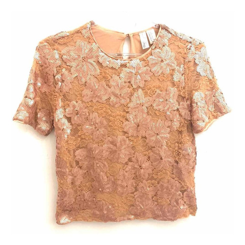 Remera Mangas Cortas Bordada Ocre