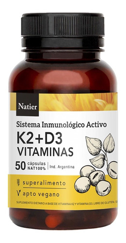 Vitamina K2 + D3 Huesos Y Dientes Sanos Natier X 50 Cápsulas