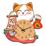 Relógio De Parede Decorativo Do Gato Da Sorte, L