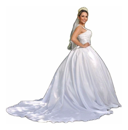 Vestido De Noiva Princesa Com Alça Renda Luxo Império+brinde
