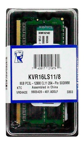 Memória Ram Kingston Portable Sodimm 12800 1600 Ddr3l 8gb