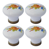 4x Puxador Porcelana Gaveta Móvel Ceramica Colonial Rosa A78