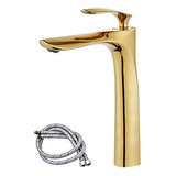 Grifo De Baño Moderno De Lavabo Alto Dorado De Una Sola Mani