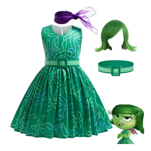 Disfraz Niña Intensamente Desagrado Peluca Verde Cinturón
