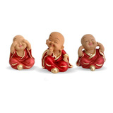 Trio De Buda Bebê Cego Surdo Mudo Estatueta 8 Cm