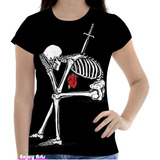 Camisa Camiseta Feminina Estampa Caveira Osso Esqueleto 11
