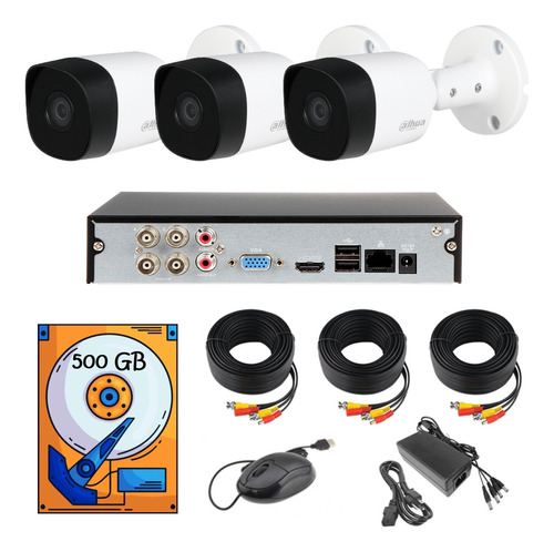 Kit Video Vigilancia 3 Cámaras Dahua 1080p 2mp 500gb