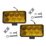 Par Faros Auxiliar 8 Led Lupa Rectangular Fija Estrobo Ambar