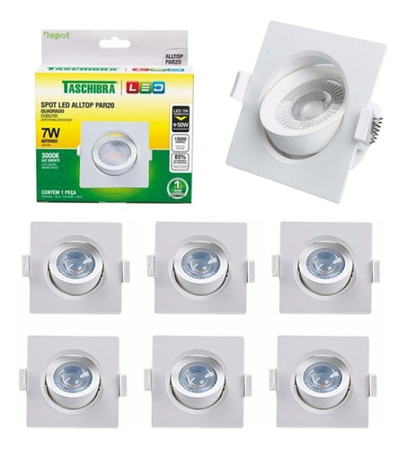 Kit 10 Spot Led Embutir Quadrado Par 20 Móvel Alltop 7w Tasc