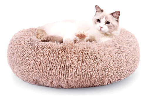 Caminha Redonda Almofada Pet Pelúcia Cães Gato Premium Rosa