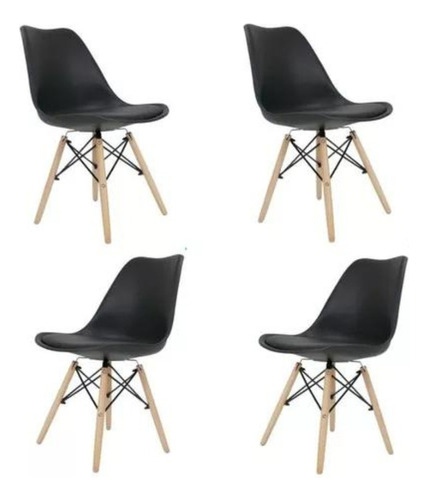 Kit 4 Cadeiras De Jantar Eames Estofadas Cor Preto Ou Branco