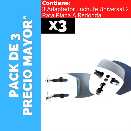 Adaptador Enchufe Universal 2 Pata Plana A Redonda (3 Uds.)