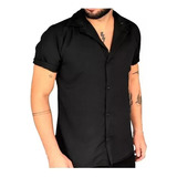 Camisas Manga Curta Lisa Masculina Slim Social Barato Verão