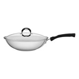 Wok Tramontina Solar Silicone Aço Inox Tampa De Vidro 3,3 L