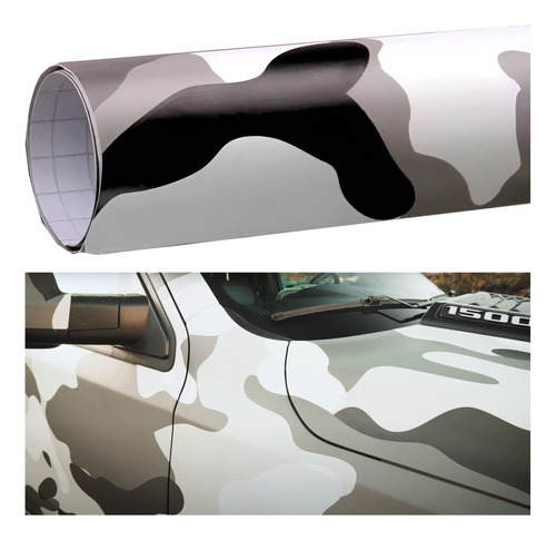 Vinil Automotriz Camuflaje Blanco Gris Negro 60 Cm X 5 Mt