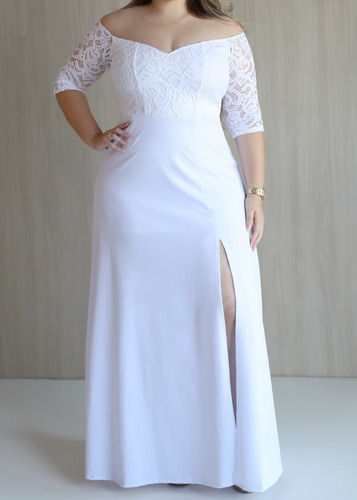 Vestido Plus Size Longo Com Fenda Para Casamento E Formatura