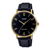 Reloj Hombre Casio Enticer Mtp-vt01gl Caja Baño Iones De Oro Color Del Fondo Negro Color De La Correa Negro Color Del Bisel Dorado