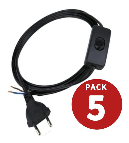 Pack 5 Cables Lampara Con Interruptor Y Enchufe Negro 1,5 M