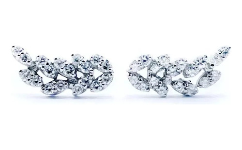 Aros Trepadores Con Diamantes Brillantes En Oro Blanco 18k.