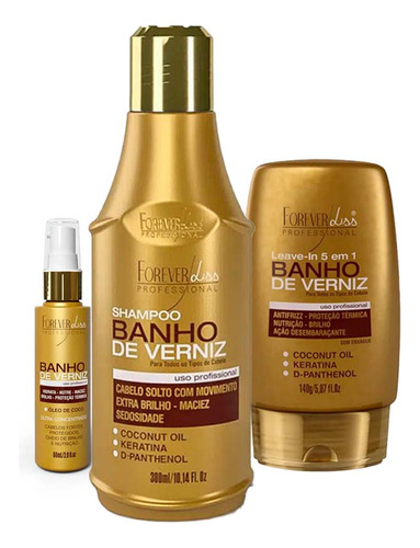 Kit Banho De Verniz  Shampoo, Leave-in E Oleo Forever Liss